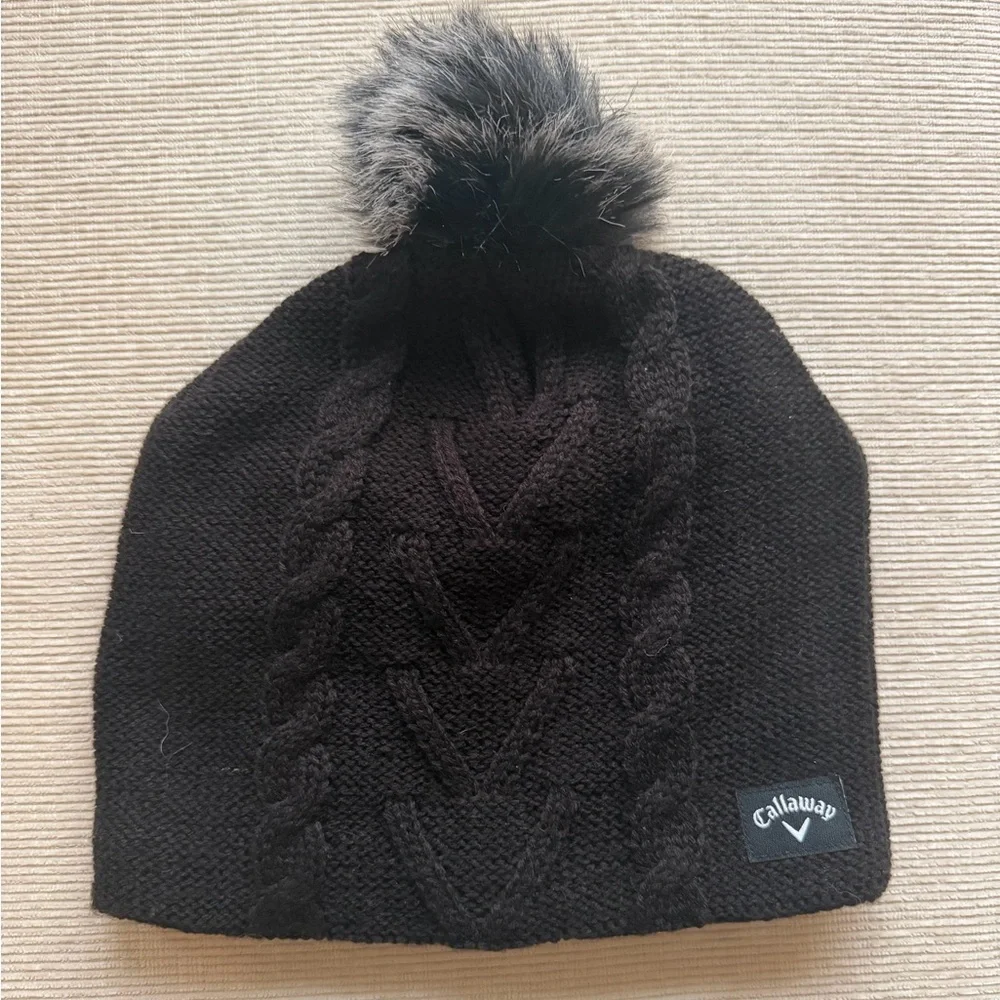 Callaway Ladies Pom Pom Golf Beanie Hat - Black - Picture 2 of 3